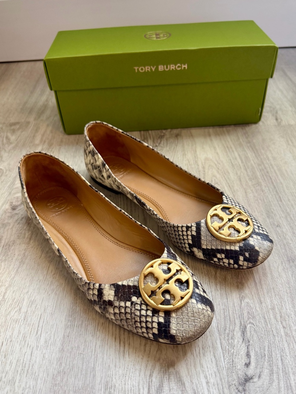 Tory Burch - Chelsea Ballet Flats in Snake-Print Embossed Leather - size 7
